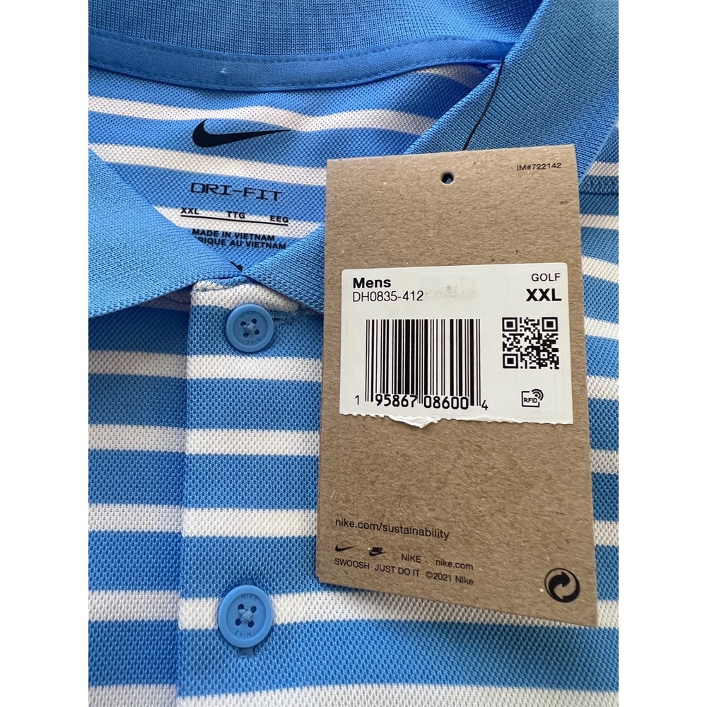 Nike Mens Dri-FIT Victory Striped Golf Polo Blue White DH0835-412 XXL NWT - Picture 4 of 5